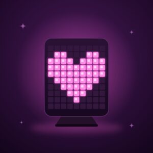 Square pixel-art lamp glowing with a pink heart